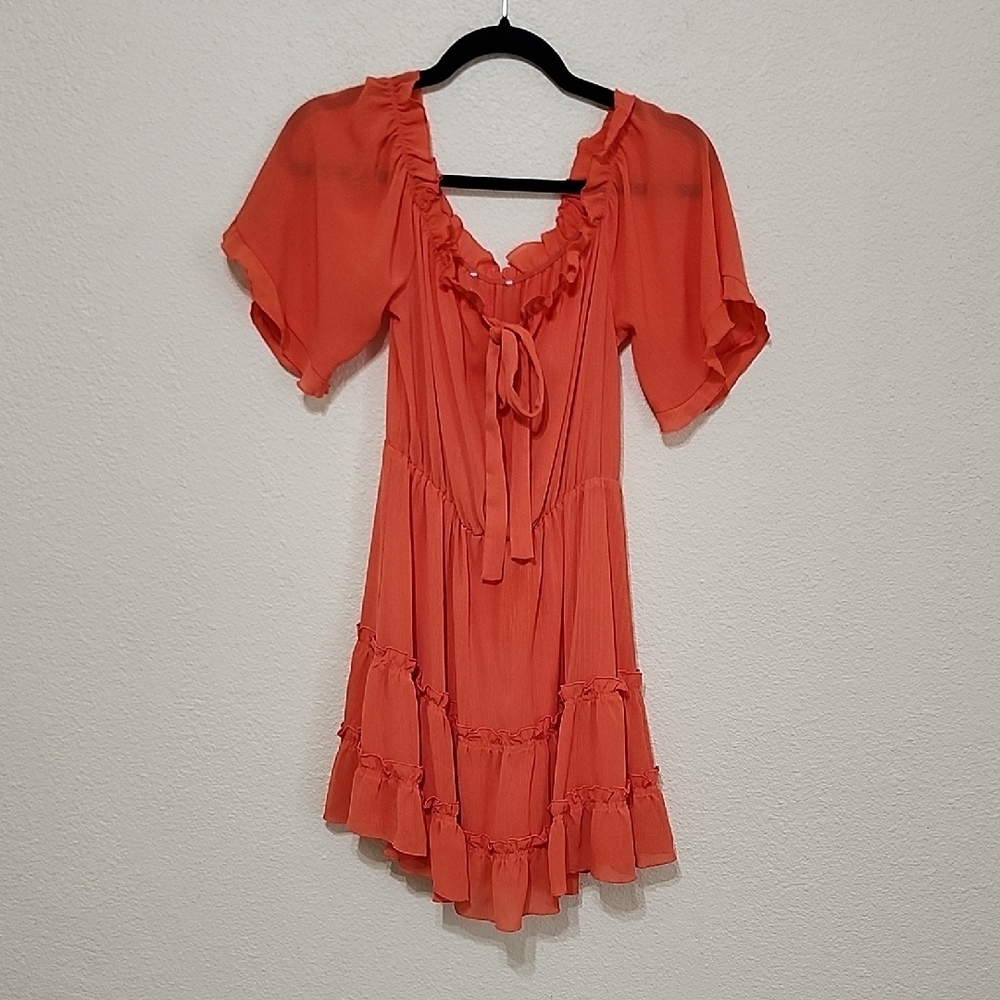 Pink Ruffled Tie Front Mini Sundress - Picture 1 of 12